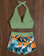 Biquíni Com Short Praia Tropical Com Amarração