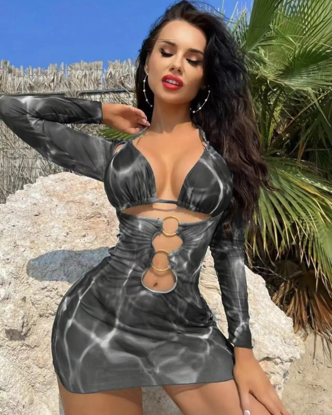 Biquíni Cortininha + Vestido Transparente E Argolas