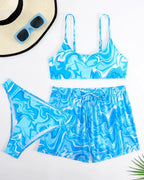 Conjunto Top Faixa E Calcinha + Short  Estampa Abstrata