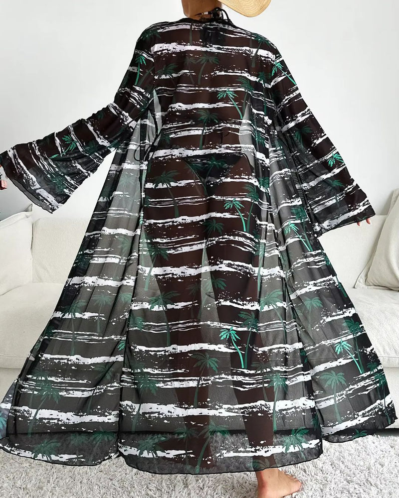 Biquíni + Saída de Praia Com Kimono Estampado Tropical