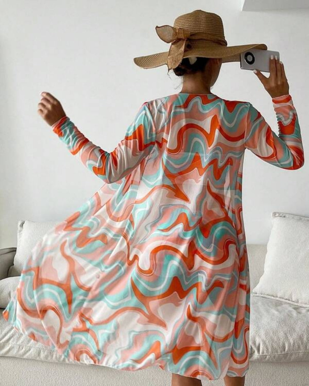 Biquíni + Saída de Praia Estampado Estilo Resort Retrô