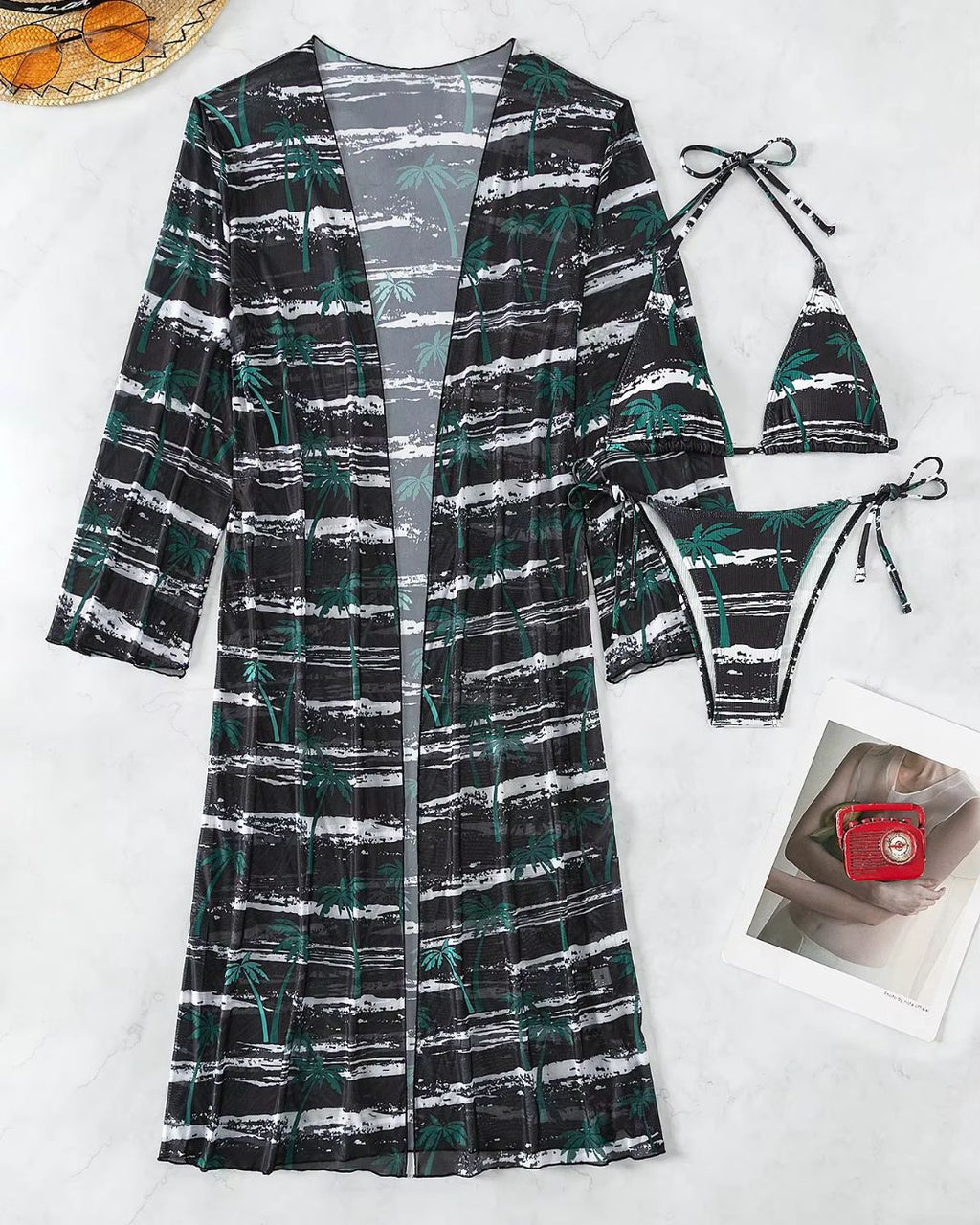 Biquíni + Saída de Praia Com Kimono Estampado Tropical