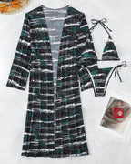Biquíni + Saída de Praia Com Kimono Estampado Tropical