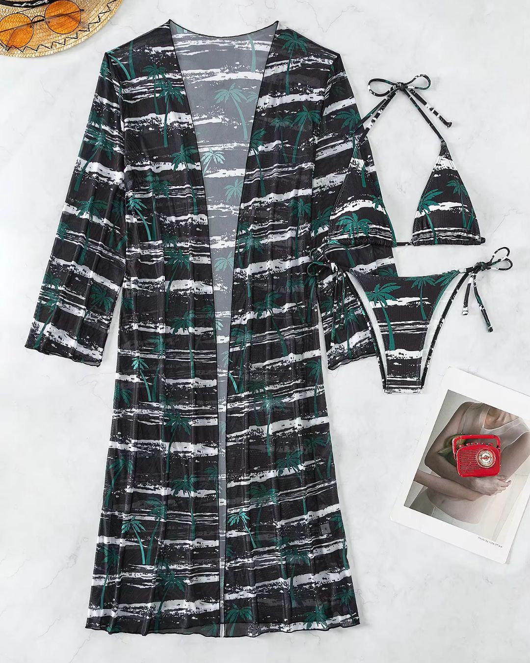 Biquíni + Saída de Praia Com Kimono Estampado Tropical