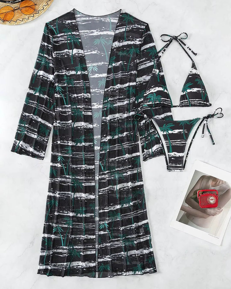 Biquíni + Saída de Praia Com Kimono Estampado Tropical