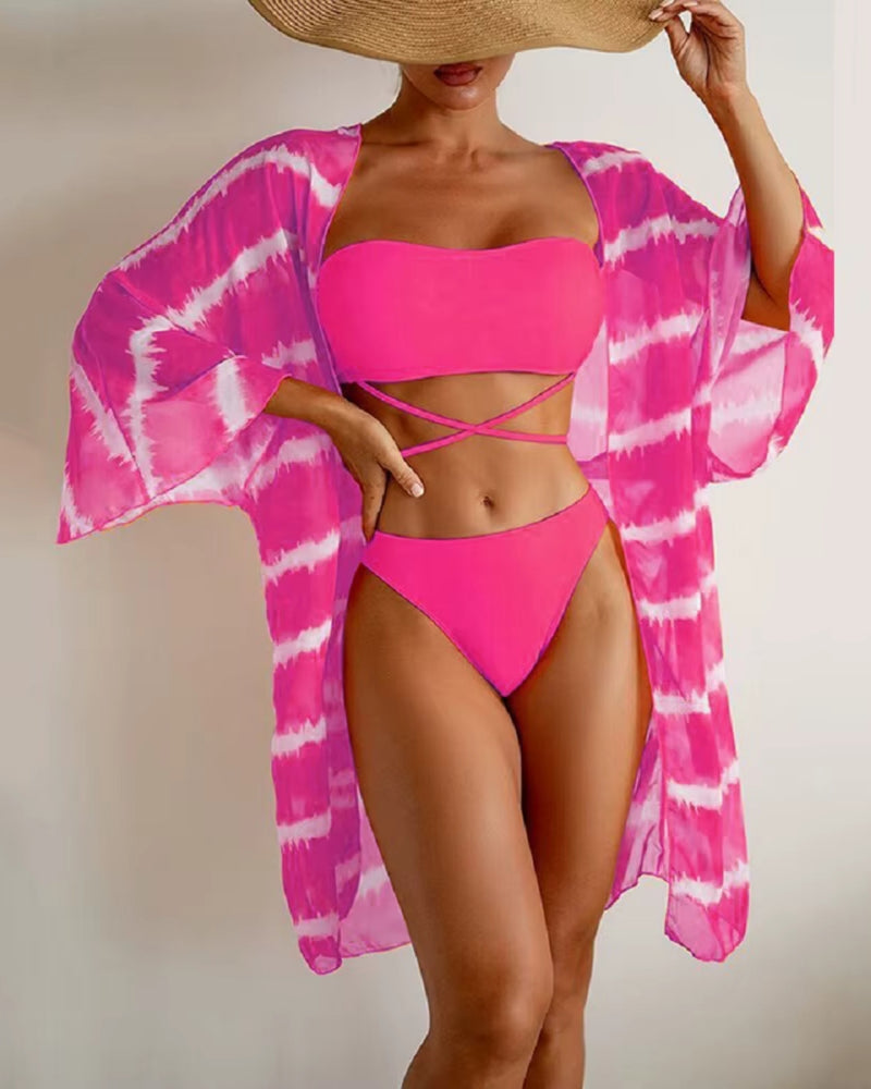 Biquíni + Saída de Praia Bandeau Com Amarração Estilo Resort