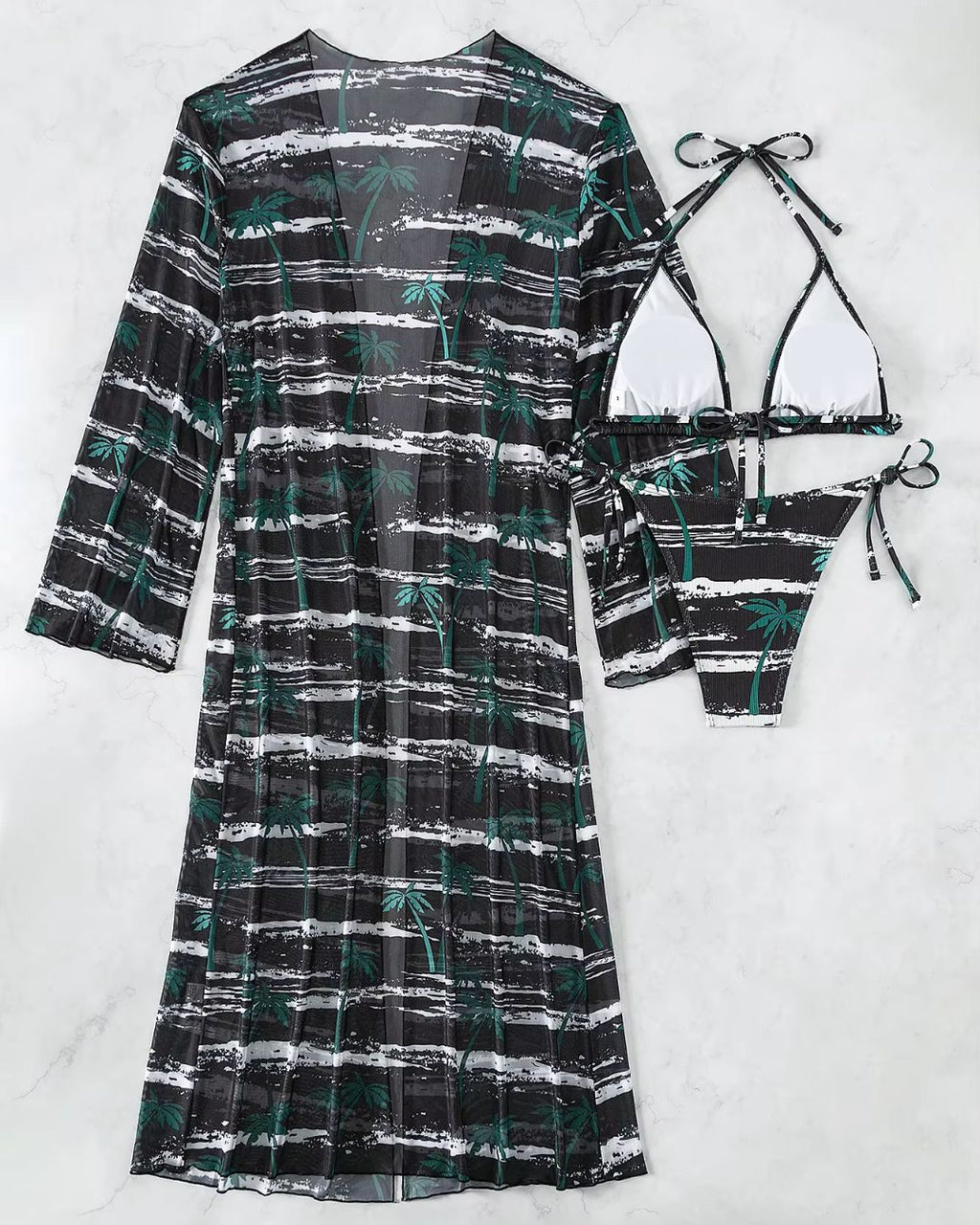Biquíni + Saída de Praia Com Kimono Estampado Tropical