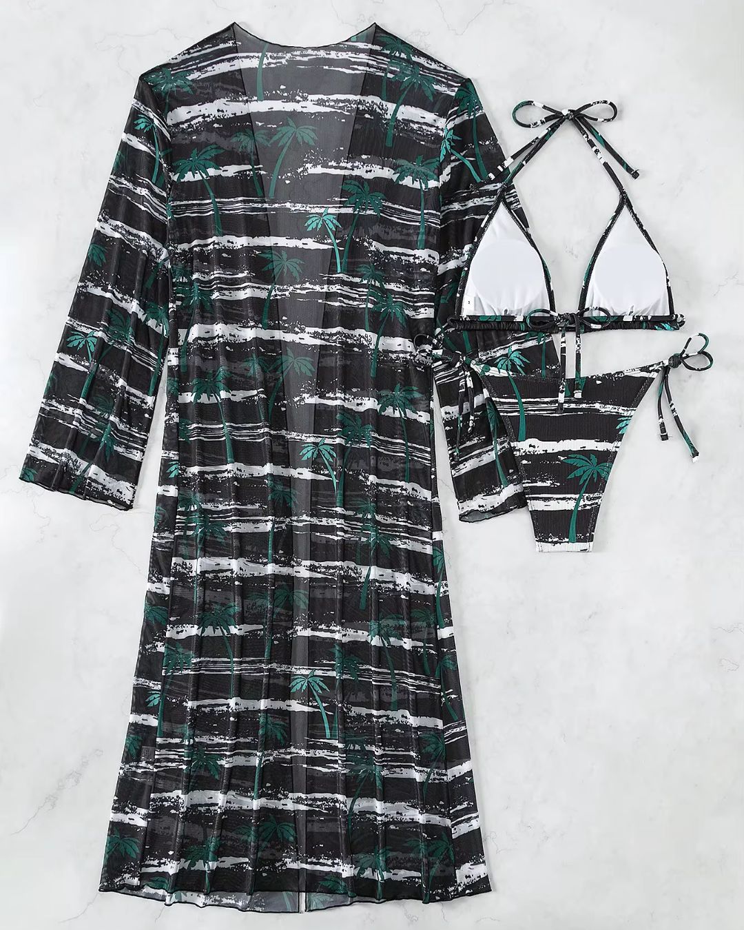 Biquíni + Saída de Praia Com Kimono Estampado Tropical