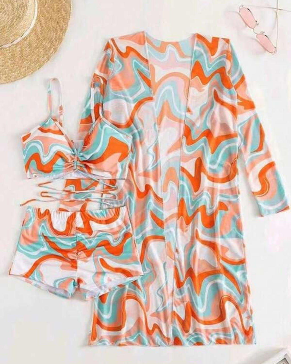 Biquíni + Saída de Praia Estampado Estilo Resort Retrô