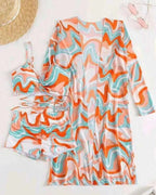 Biquíni + Saída de Praia Estampado Estilo Resort Retrô