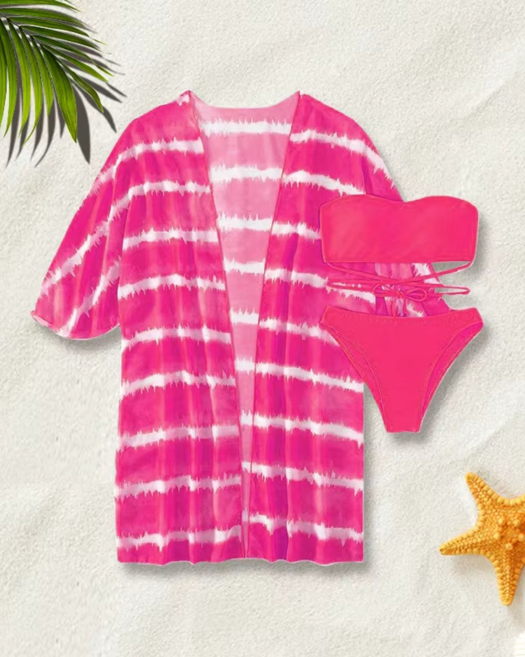 Biquíni + Saída de Praia Bandeau Com Amarração Estilo Resort