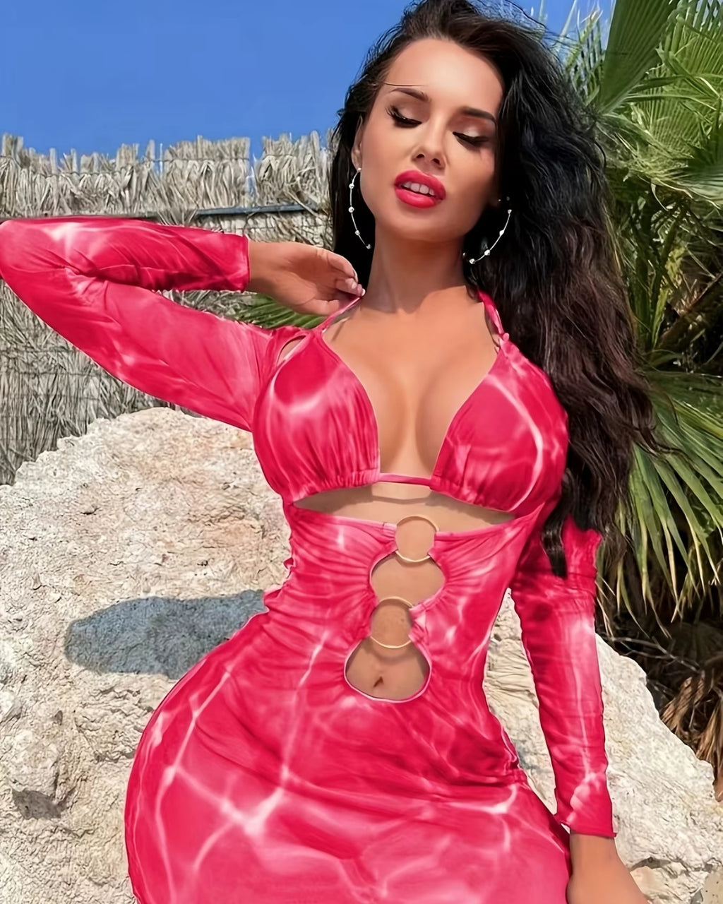 Biquíni Cortininha + Vestido Transparente E Argolas