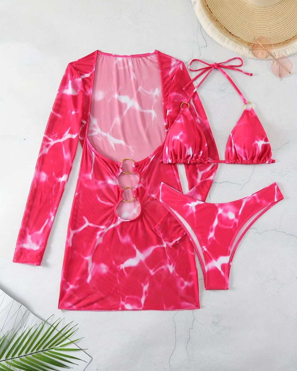 Biquíni Cortininha + Vestido Transparente E Argolas