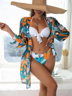 Biquíni + Saída Kimono Estampado Com Top Laço Frontal