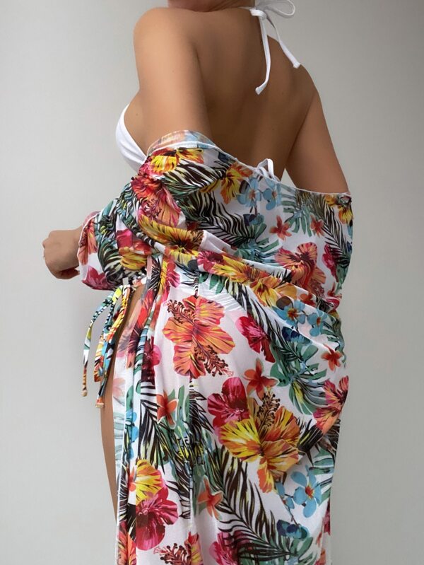 Biquíni + Saída de Praia Floral Kimono Longo