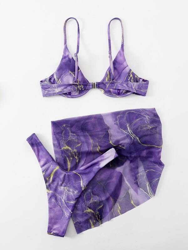 Biquíni + Saída Pareô Estampada Com Top Meia Taça