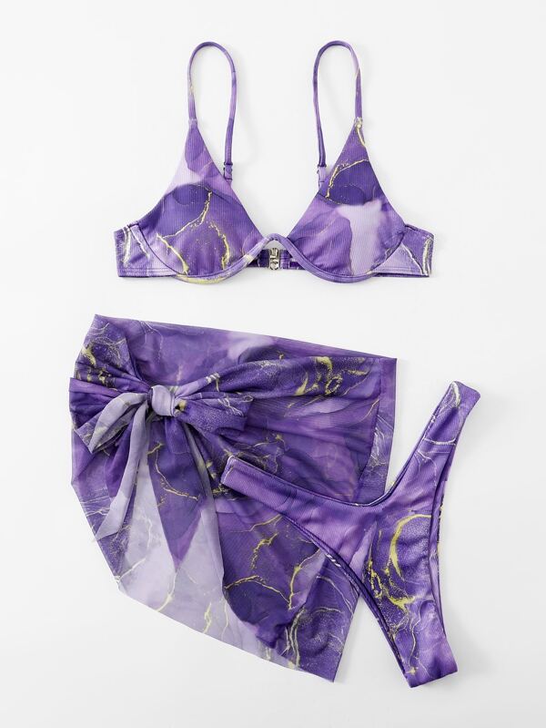 Biquíni + Saída Pareô Estampada Com Top Meia Taça