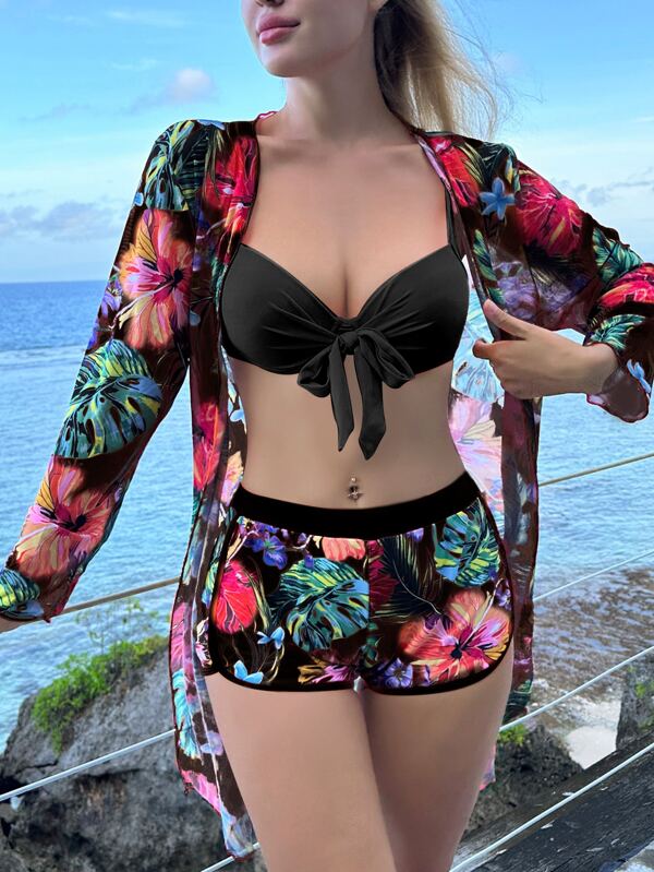Conjunto Praia Shortinho + Saída de Praia Estampado Tropical