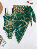 Maiô + Saída de Praia Estampado Estilo Resort Sofisticado