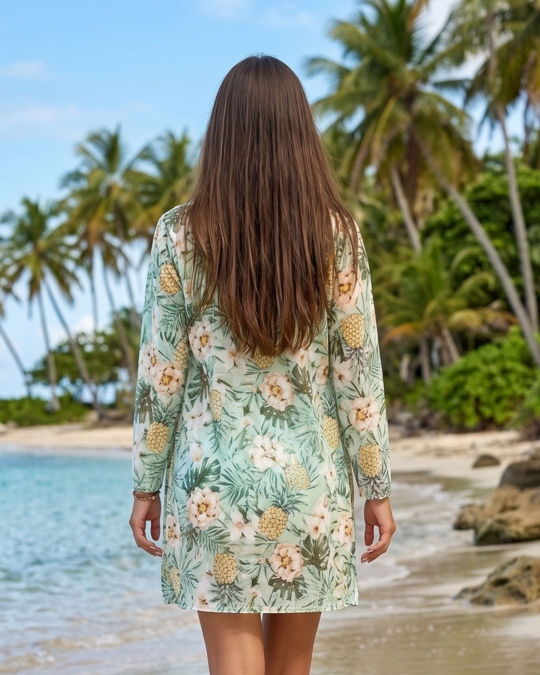 Biquíni + Saída de Praia Floral Estilo Resort Tropical