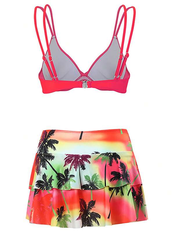 Conjunto Praia Saia Curta Com Top Transpassado Estampado