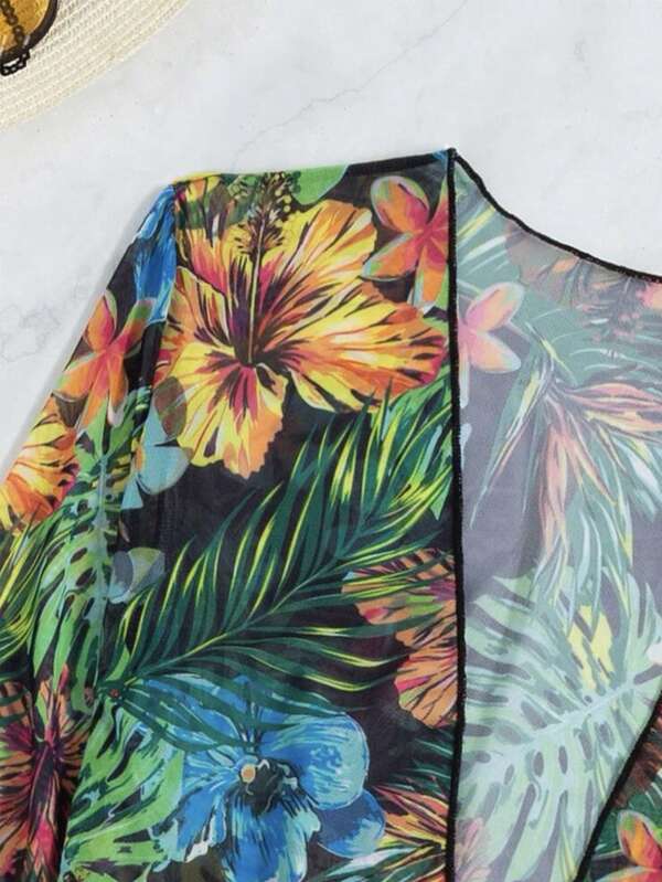 Biquíni + Saída de Praia Meia Taça Estampado Tropical