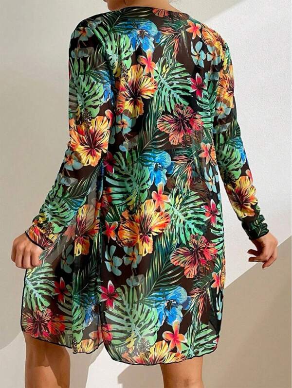 Biquíni + Saída de Praia Meia Taça Estampado Tropical