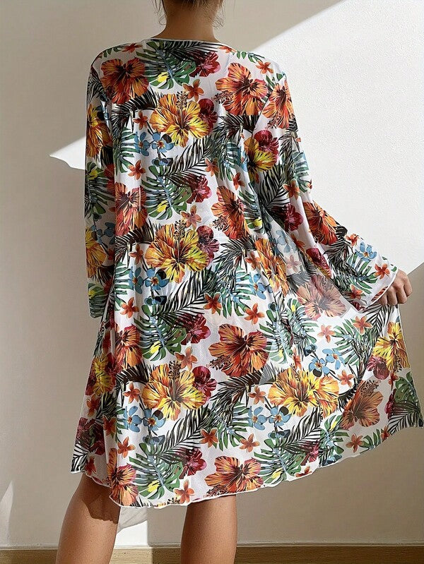 Biquíni + Saída de Praia Estampado Floral Estilo Resort