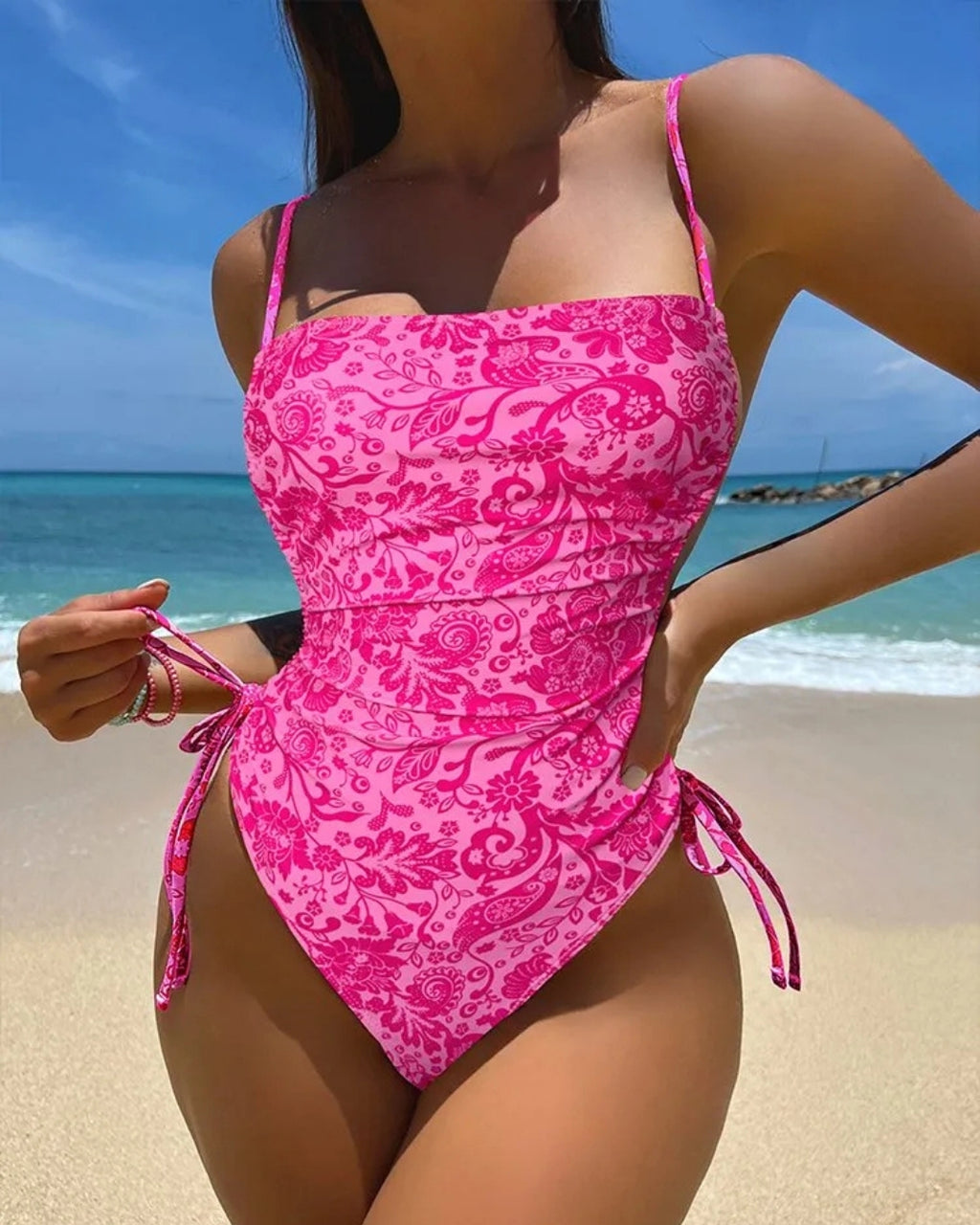 Maiô Estampado Com Franzido Lateral E Amarração