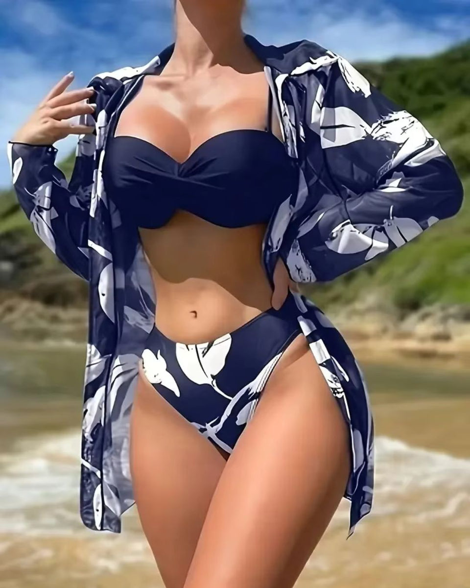 Biquíni + Saída de Praia Com Kimono Estampado Floral