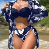 Biquíni + Saída de Praia Com Kimono Estampado Floral