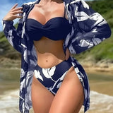 Biquíni + Saída Kimono Estampada Manga Longa