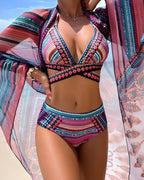 Biquíni + Saída De Praia Estampado Com Cintura Alta
