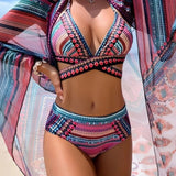 Biquíni + Saída De Praia Estampado Com Cintura Alta