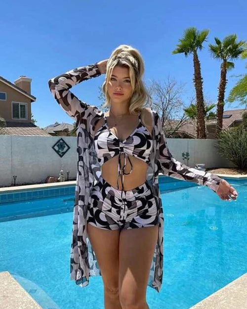 Conjunto Praia Shortinho Com Amarração + Saída Longa