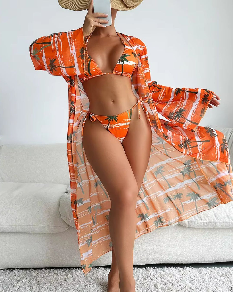 Biquíni + Saída de Praia Com Kimono Estampado Tropical