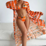 Biquíni + Saída de Praia Com Kimono Estampado Tropical