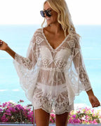 Saída de Praia Renda Transparente Com Amarração Na Cintura