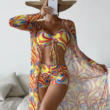 Biquíni + Saída de Praia Estampado Estilo Resort Retrô