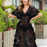 Saída De Praia Vestido Longo Vazado Com Decote V