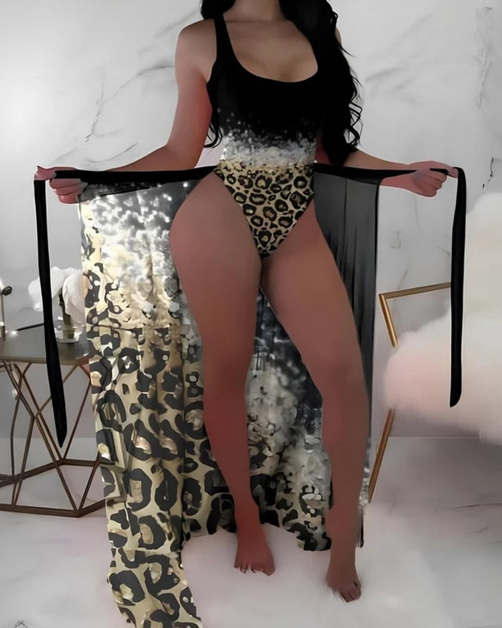 Maiô + Saída Pareô Animal Print Com Amarração Lateral