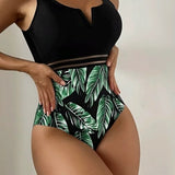 Maiô Modelador Com Recorte Em Tule E Estampa Tropical
