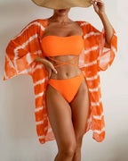 Biquíni + Saída Kimono Estampada Com Top Faixa E Tiras