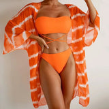 Biquíni + Saída Kimono Estampada Com Top Faixa E Tiras