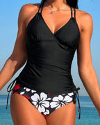 Tankini Floral Com Amarração Lateral Frente Única