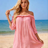 Saída de Praia Chemise Oversized Com Manga Bufante E Fendas