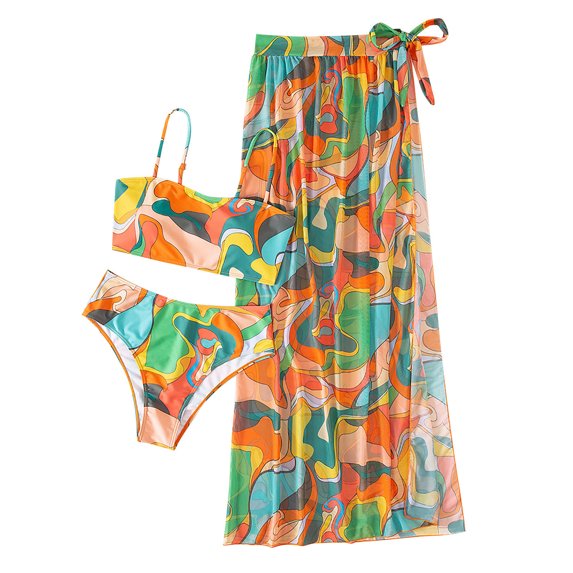 Biquíni + Saída Pareô Longa Estampada Com Amarração