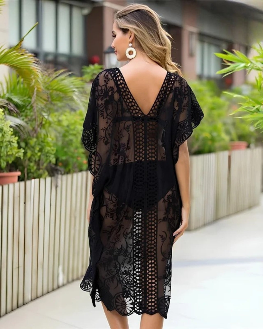 Saída De Praia Vestido Longo Vazado Com Decote V