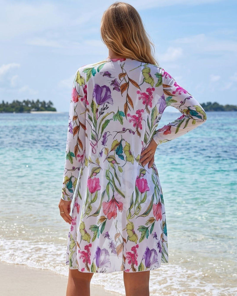 Biquíni Top Com Amarração Short + Kimono Longo