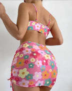 Biquíni + Saída Saia Curta Estampada Com Top Meia Taça